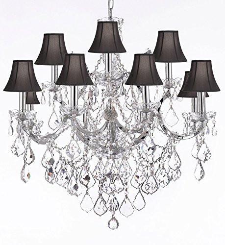 Maria Theresa Chandelier Lighting Crystal Chandeliers H30 "X W28" Chrome Finish With Shades - J10-Sc/Blackshades/B7/Chrome/26049/12+1