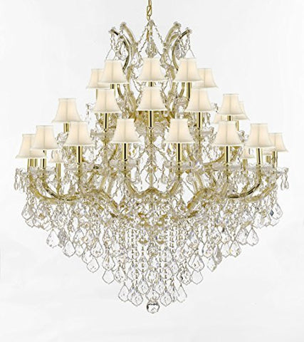 Maria Theresa Crystal Chandelier Lighting With White Shade H 44" W 44" - Perfect For An Entryway Or Foyer - Cjd-Cg/Sc/Whiteshades/2181/44