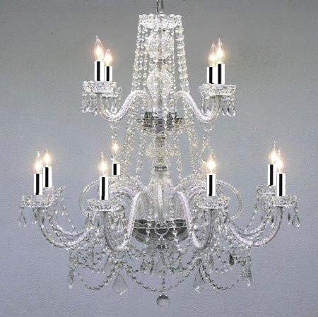 Authentic All Crystal Chandelier Lighting Chandeliers w/Chrome Sleeves! H30" X W28" - J10-B43/2/26048/8+4