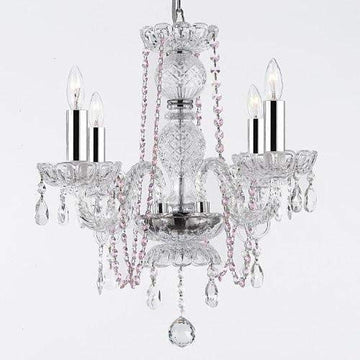Crystal Chandelier Chandeliers Lighting with Pink Color Crystal! W/Chrome Sleeves! - J10-B43/B1/26098/4