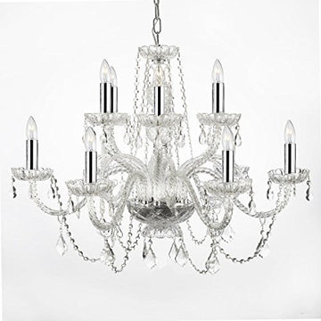 Empress Crystal (Tm) Chandelier Lighting With Chrome Sleeves H27" W32" - F46-B43/385/6+6
