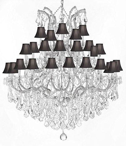 Swarovski Crystal Trimmed Chandelier Large Foyer / Entryway Maria Theresa Crystal Chandelier Lighting W/Black Shade H 60" W 52" - Gb104-Silver/Blackshade/B12/2756/36+1Sw