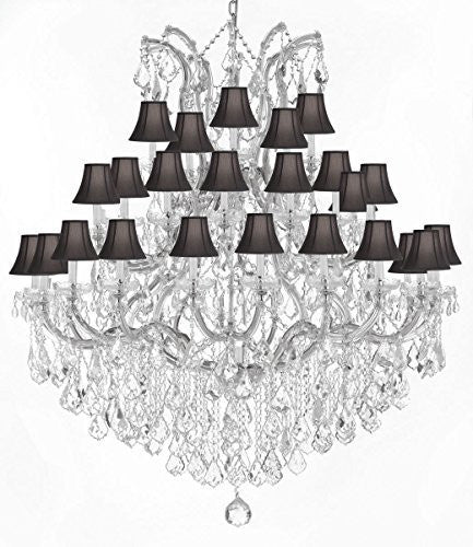 Swarovski Crystal Trimmed Chandelier Large Foyer / Entryway Maria Theresa Crystal Chandelier Lighting W/Black Shade H 60" W 52" - A500-Silver/Blackshade/B12/2756/36+1Sw