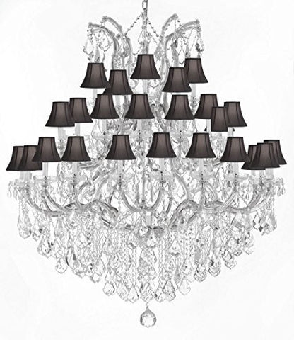 Swarovski Crystal Trimmed Chandelier Large Foyer / Entryway Maria Theresa Crystal Chandelier Lighting W/Black Shade H 60" W 52" - A500-Silver/Blackshade/B12/2756/36+1Sw