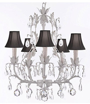 White Wrought Iron Floral Chandelier Lighting W/ Crystal Balls And Shades - J10-Sc/Blackshade/B6/White/26016/5