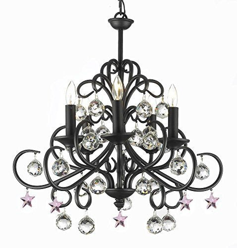 Bellora Crystal Wrought Iron Chandelier Lighting Empress Crystal (Tm) With Faceted Crystal Balls And Pink Stars H 22" W 20" - J10-B38/26070/5