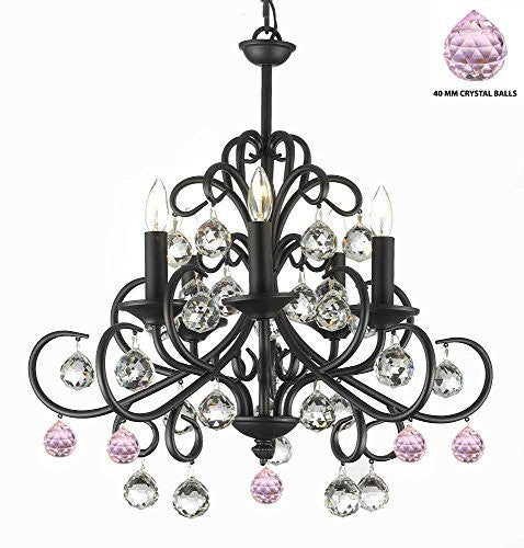 Bellora Crystal Wrought Iron Chandelier Lighting Empress Crystal (Tm) With Faceted Crystal Balls And Pink Balls H 22" W 20" - J10-B76/26070/5