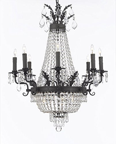 FRENCH EMPIRE CRYSTAL CHANDELIER CHANDELIERS LIGHTING 25X32 12 LIGHTS With Dark Antique Finish - A500-B88/1280/8+4