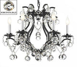 Swarovski Crystal Trimmed Chandelier Black Wrought Iron Crystal Chandelier Lighting H 19" W 20" Dressed With Feng Shui 40Mm Crystal Balls - A83-B6/3530/6 Sw