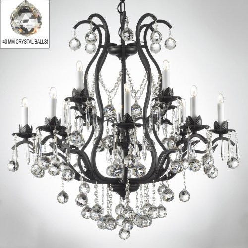 Wrought Iron Crystal Chandelier Lighting Dressed W/ Crystal Balls - A500-B6/3034/8+4