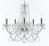 Murano Venetian Style Chandelier Crystal Lighting Fixture Pendant Ceiling Lamp for Dining Room, Bedroom, Living Room with Large, Luxe, Diamond Cut Crystals w/Chrome Sleeves! H25" X W24" - A46-B43/B94/B89/384/5DC