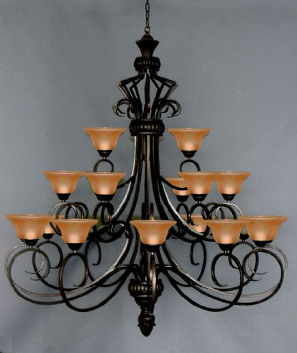 Six FT Wrought Iron Chandelier Large Foyer Entryway Lighting Country French 3 Tiers 21 Lights HT72 X WD55 Ceiling Fixture Wrought Foyer - J10-568/21