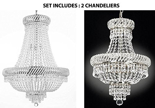 Set of 2 - 1 French Empire Crystal Chandelier H26 X Wd23 And 1 French Empire Crystal Chandelier Chandeliers Lighting Silver H22 X Wd15 Empire - A500-1EA-448/9 SILVER + 1EA-448/3 SILVER