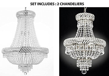 Set of 2 - 1 French Empire Crystal Chandelier H26 X Wd23 And 1 French Empire Crystal Chandelier Chandeliers Lighting Silver H22 X Wd15 Empire - A500-1EA-448/9 SILVER + 1EA-448/3 SILVER