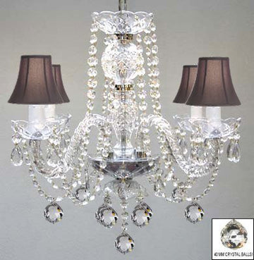 Swarovski Crystal Trimmed Chandelier Murano Venetian Style All Crystal Chandelier W/ Crystal Balls And Black Shades - J10-B6/Blackshades/26098/4 Sw