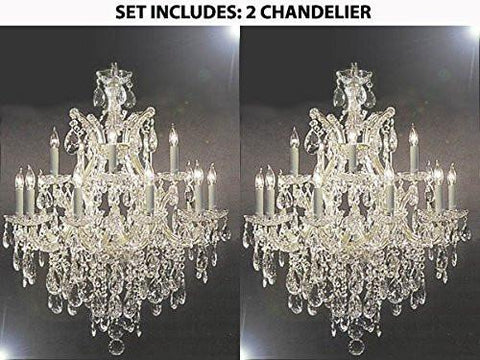 Set Of 2 - Maria Theresa Swarovski Crystal Trimmed Chandelier Lighting Chandeliers H30" X W28" - 2Ea-Silver/21532/12+1Sw