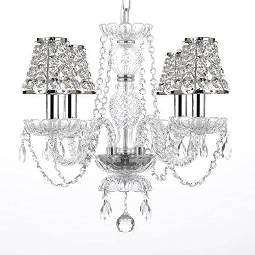 Empress Crystal (Tm) Chandelier Lighting With Chrome Sleeves And Crystal Shades Swag Plug In-Chandelier W/ 14' Feet Of Hanging Chain And Wire - J10-B15/B32/B43/26098/4