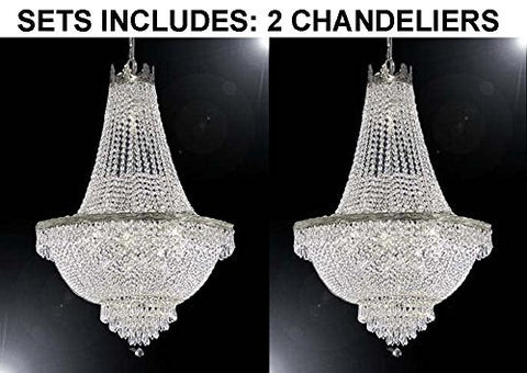 Set of 2 French Empire Crystal Chandelier Lighting - Great for the Dining Room, Foyer, Living Room! H30" X W24" - A500-SILVER/870/9-SET OF 2