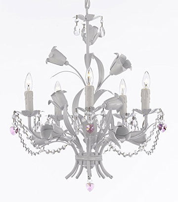 White Wrought Iron Floral Chandelier Empress Crystal (Tm) Flower Chandeliers Lighting H23" X W19" - J10-B21/B52/White/325/5
