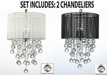 Set Of 2 - 1 White And 1 Black Empress Crystal (Tm) Chandelier W/ Large Shade & Crystal Balls H24" W15" - 1Eab6/White/3/26028/3+ 1Eab6/Black/3/26029/3