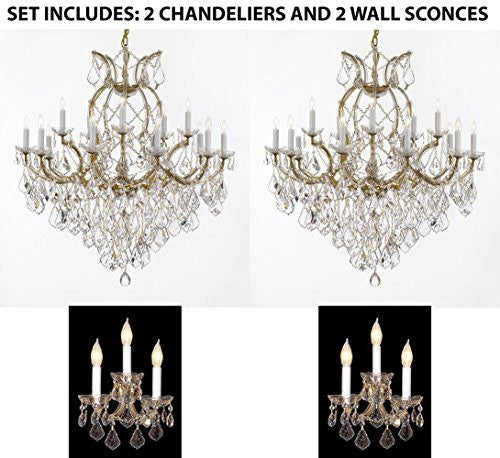 Set Of 4 - 2 Maria Theresa Chandelier Crystal Lighting H38" X W37" And 2 Wall Sconce Crystal Lighting H14" x W11.5" Trimmed With Spectra (Tm) Crystal - Reliable Crystal Quality By Swarovski - 2Ea 1/21510/15+1 + 2Ea CG/2813/3Sw A500-