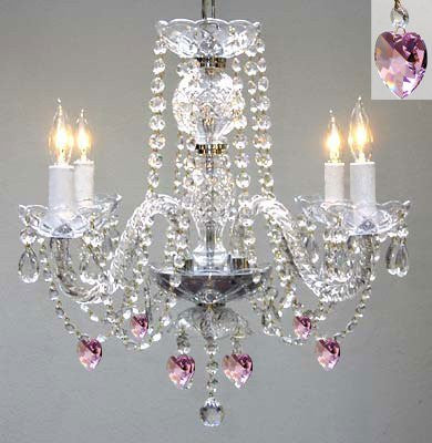 Chandelier Lighting W/ Crystal Pink Hearts H 17" W17" - J10-B21/26098/4
