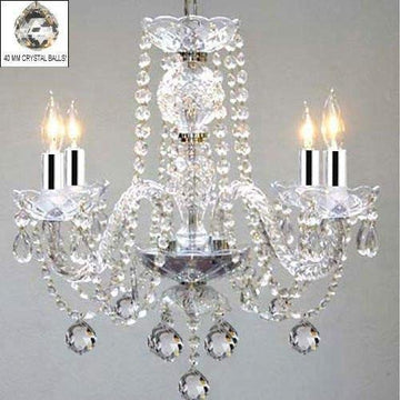 Swarovski Crystal Trimmed Chandelier! Chandelier Chandeliers Lighting W/ 40MM Crystal Balls w/Chrome Sleeves! - J10-B43/B6/26098/4SW