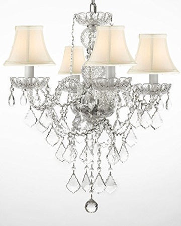 New Authentic All Crystal Chandelier Lighting With White Shades H22" X W17" - J10-Whiteshades/3/26098/4
