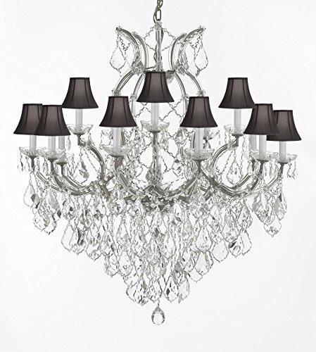 Swarovski Crystal Trimmed Chandelier Maria Theresa Empress Crystal (Tm) Chandelier Lighting H 38" W 37" With Black Shades - A83-Sc/Blackshade/Silver/1/21510/15+1Sw