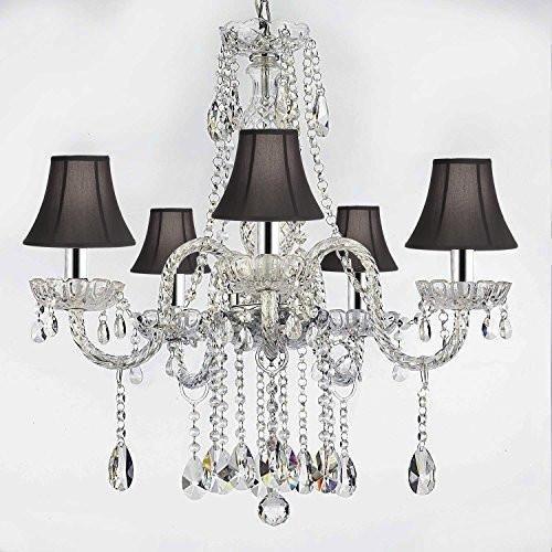 Authentic All Crystal Chandeliers Lighting Empress Crystal (TM) Chandeliers with Black Shades W/Chrome Sleeves! H27 X W24 - G46-B43/BLACKSHADES/B14/384/5