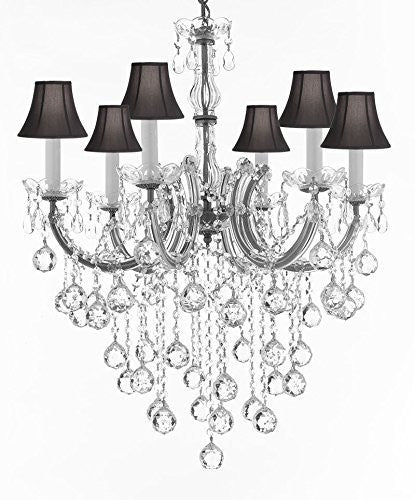 Swarovski Crystal Trimmed Chandelier Maria Theresa Chandelier Crystal Lighting Chandeliers With Black Shades H 30" W 22" - J10-Sc/B61/Silver/26067/6Sw
