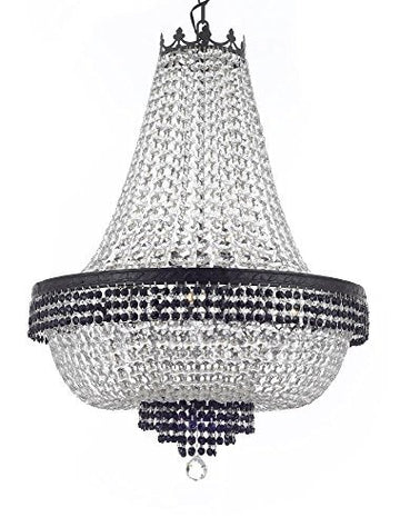 French Empire Crystal Chandelier Chandeliers Lighting Trimmed with Jet Black Crystal With Dark Antique Finish! H36" X W30" Good for Dining Room, Foyer, Entryway, Family Room and More! - A500-B87/CB/870/14