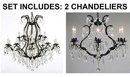 Set of 2-1 Wrought Iron Chandelier Crystal Chandeliers Lighting H36" X W36" and 1 Wrought Iron Crystal Chandelier Lighting - Great for Bedroom, Kitchen, Dining Room, Living Room, and More! - A500-1EA 3034/10+5 + 1EA 3530/6