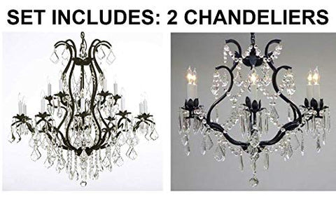 Set of 2-1 Wrought Iron Chandelier Crystal Chandeliers Lighting H36" X W36" and 1 Wrought Iron Crystal Chandelier Lighting - Great for Bedroom, Kitchen, Dining Room, Living Room, and More! - A500-1EA 3034/10+5 + 1EA 3530/6