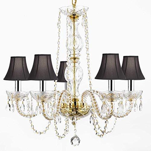 Crystal Chandelier Chandeliers Lighting with Black Shades W/Chrome Sleeves! H 25" W 24" - CJD-G46-B43/GOLD/BLACKSHADES/384/5