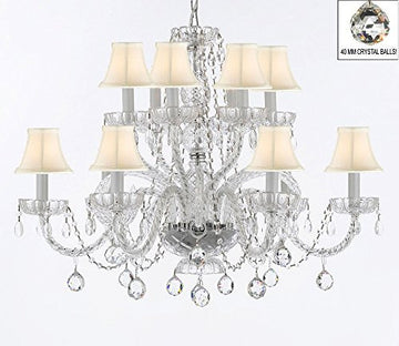 Murano Venetian Style All Empress Crystal (Tm) Chandelier With Crystal Balls And White Shades - A46-B6/Sc/Whiteshades/385/6+6