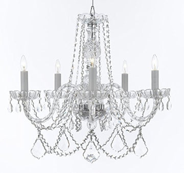 Murano Venetian Style Chandelier Crystal Lighting Chandeliers Lights Fixture Pendant Ceiling Lamp for Dining Room, Bedroom, Entryway , Living Room with Large, Luxe, Diamond Cut Crystals! H25" X W24" - A46-B94/B89/384/5DC