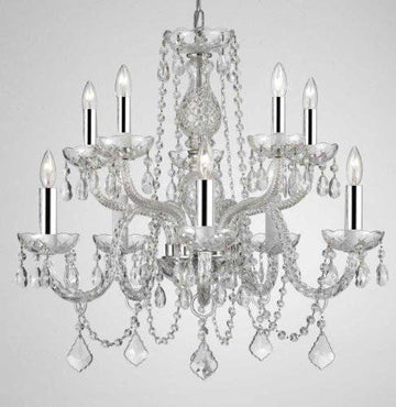 Swarovski Crystal Trimmed Chandelier! Chandelier Lighting Dressed with Chrome Sleeves! H 25" W 24" - G46-B43/CS/1122/5+5SW
