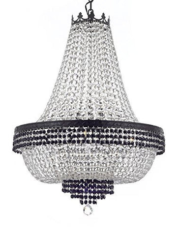 French Empire Crystal Chandelier Chandeliers Lighting Trimmed With Jet Black Crystal With Dark Antique Finish H30" X W24" Good For Dining Room Foyer Entryway Family Room And More - A500-B87/Cb/870/9