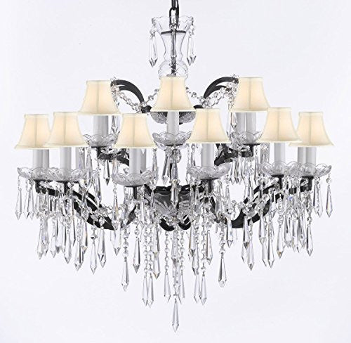 Nineteenth C. Baroque Iron & Empress Crystal (Tm) Chandelier Lighting Crystal Icicles H 28" X W 30" With White Shades - G83-Whiteshades/B27/995/18