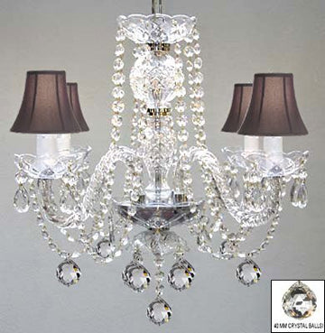 Murano Venetian Style All Crystal Chandelier W/ Crystal Balls And Black Shades - J10-B6/Blackshades/26098/4