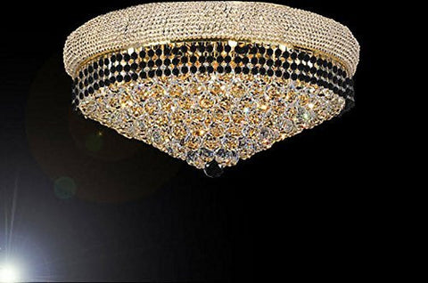 Flush French Empire Crystal Chandelier Chandeliers Lighting Trimmed With Jet Black Crystal Good For Dining Room Foyer Entryway Family Room And More H16" X W30" - A500-Flush/B79/Cg/541/24