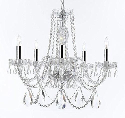 Murano Venetian Style Chandelier Crystal Lighting Fixture Pendant Ceiling Lamp for Dining Room, Bedroom, Entryway, Living Room with Large, Luxe, Diamond Cut Crystals w/Chrome Sleeves! H25" X W24" - A46-B43/B93/B89/384/5DC