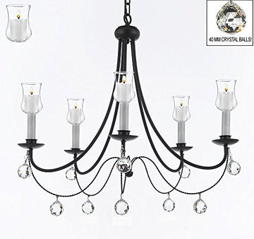 Empress Crystal (Tm) Wrought Iron Chandelier Chandeliers Lighting With Candle Votives H.22.5" X W.26" With Crystal Balls - J10-B31/B6/26031/5