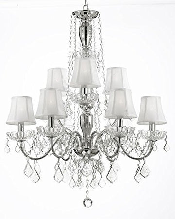New Elegant Crystal Chandelier Lighting 9 Lights Shades Included H32" X Wd 26" Ceiling Fixture Pendant Lamp Modern - sc/white/843/6+3