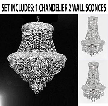 Set of 3-1 French Empire Crystal Chandelier Lighting H33 X W30 and 2 Empire Empress Crystal (tm) Wall Sconce Lighting W 12" H 17" - B92/CS/448/21 + C121-1800W12SC A500-