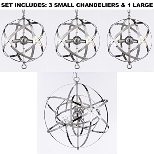 Set Of 3 Over Island With One Large Over Kitchen Table Wrought Chrome Orb Chandelier - 3Eag7-2155/3+1Eag7-26039/6