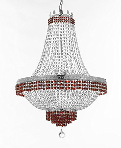 French Empire Crystal Chandelier Chandeliers Lighting Trimmed With Ruby Red Crystal Good For Dining Room Foyer Entryway Family Room And More H30" X W24" - A500-B74/Cs/870/9