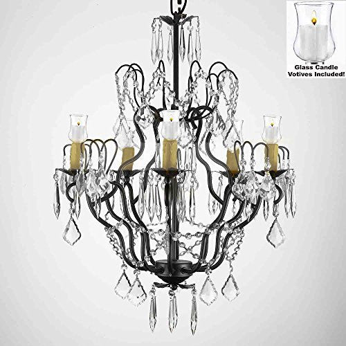 Crystal Chandelier W/ Candle Votives H27" X W21"- For Indoor / Outdoor Use Great For Outdoor Events Hang From Trees / Gazebo / Pergola / Porch / Patio / Tent - J10-B31/C/26034/5