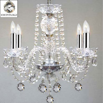 Murano Venetian Style All Empress Crystal (Tm) Chandelier With Chrome Sleeves H17" W17" Swag Plug In-Chandelier W/ 14' Feet Of Hanging Chain And Wire - J10-B15/B43/B6/26098/4